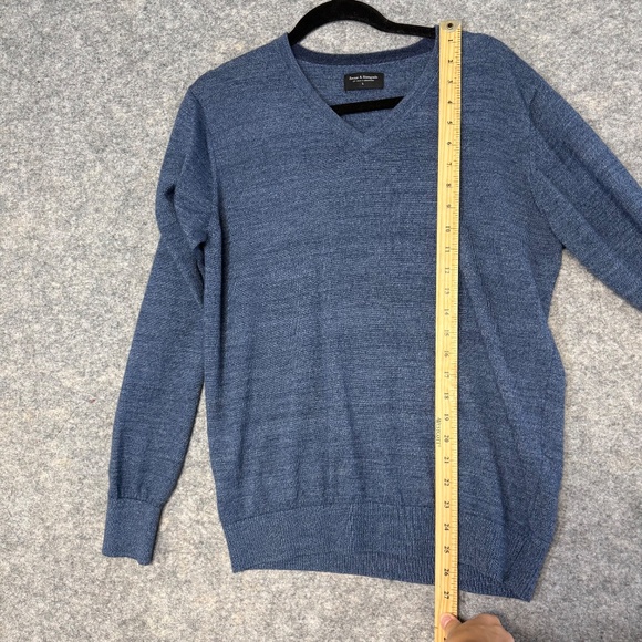 Bruun & Stengade Blue V-Neck Knit Pullover Wool Blend Sweater Men’s Size L - Picture 8 of 10